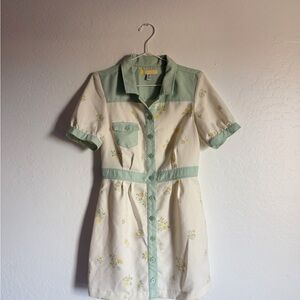 UO Green & Cream and floral Shirt Dress